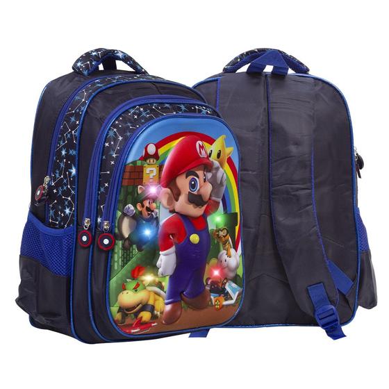 Imagem de Bolsa Mochila Escolar Super Mario Costa 3D Led Creche Barata