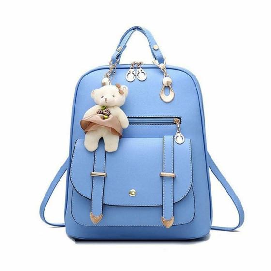 Imagem de Bolsa Mochila Feminina Com Chaveiro Urso Couro Casual BL1201