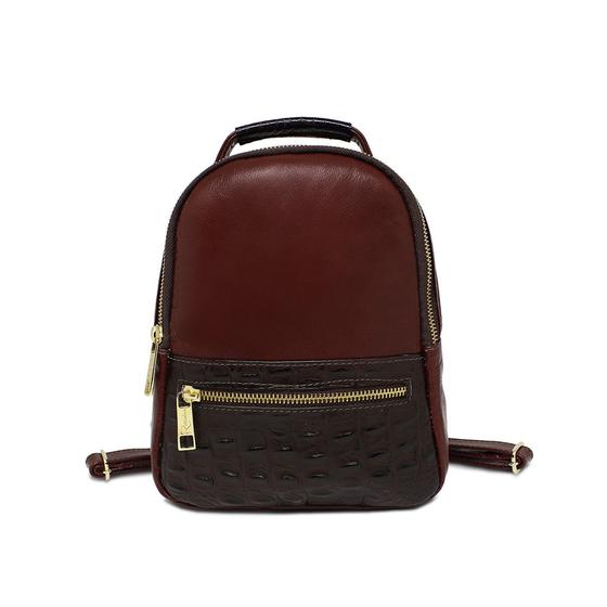 Imagem de Bolsa Mochila Feminina de Couro Bárbara - Pinhão/Croco Chocolate