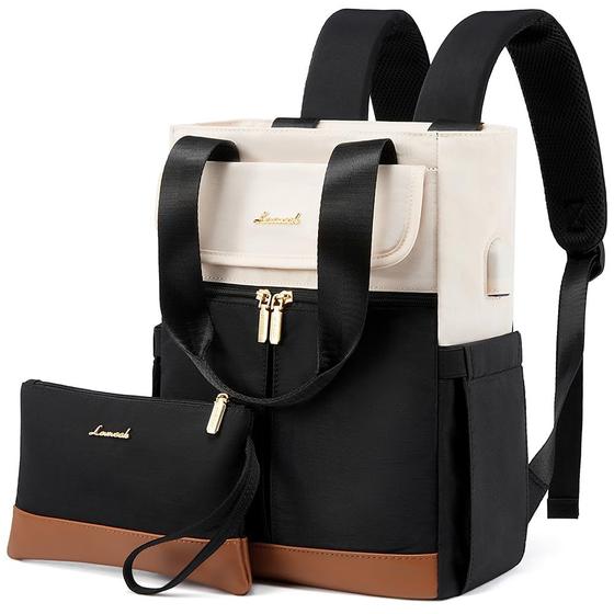 Imagem de Bolsa Mochila LOVEVOOK Conversível Mini - Conjunto de 2 Peças (Preto e Creme)