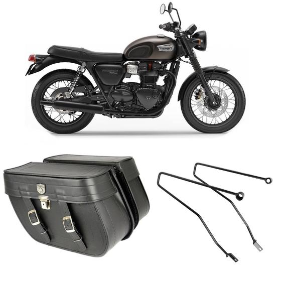 Imagem de Bolsa Moto Custom Alforge Mala 64 Litros Com Chave + Afastador Suporte Triumph Bonneville T100