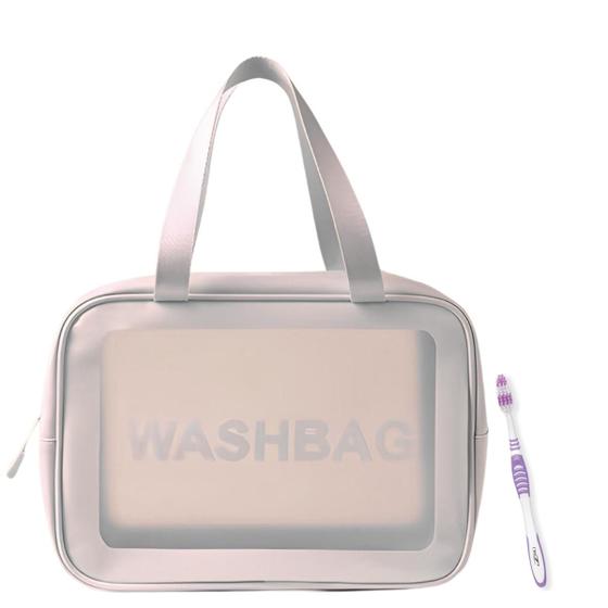 Imagem de Bolsa Nécessaire Impermeável Washbag Branco Com Escova Dente