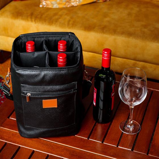 Imagem de Bolsa Para 4 Garrafas Porta Vinho Wine Bag Cooler Cerveja Gin Champanhe Termica - PV4 - VÁRIAS CORES