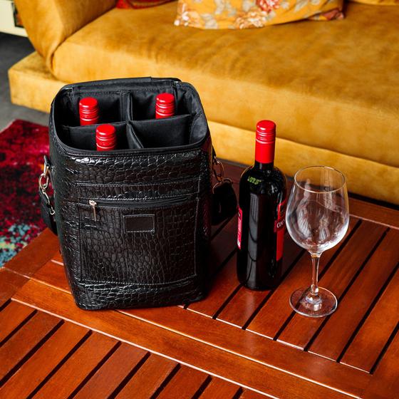 Imagem de Bolsa Para 4 Garrafas Porta Vinho Wine Bag Cooler Cerveja Gin Champanhe Termica - PV4 - VÁRIAS CORES