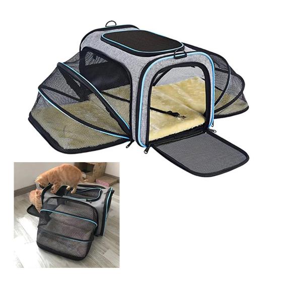 Imagem de Bolsa para Cachorro Gato Cao Pet Animal de Estimaçao Transporte Expansivel Pequeno Porte Viagem Carro Aviao Onibus Confortavel Seguro Passeio