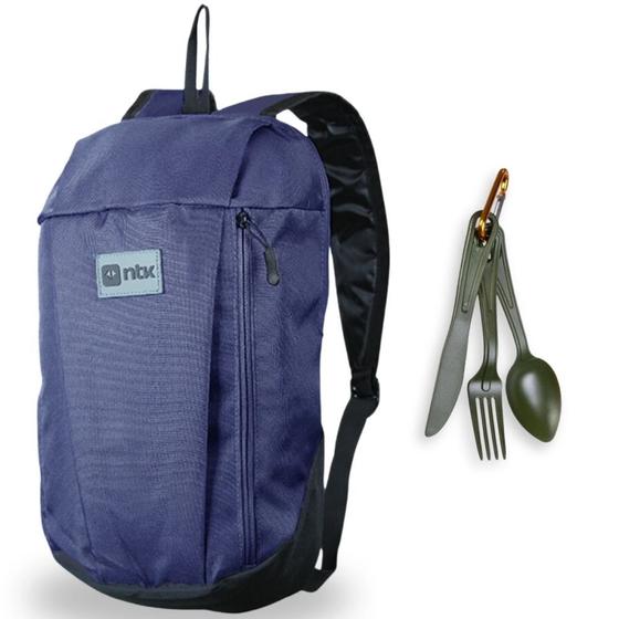 Imagem de Bolsa para Caminhada Azul Ioio Ntk + Conjunto de Talheres Polic com Garfo, Faca e Colher Guepardo  Kit 