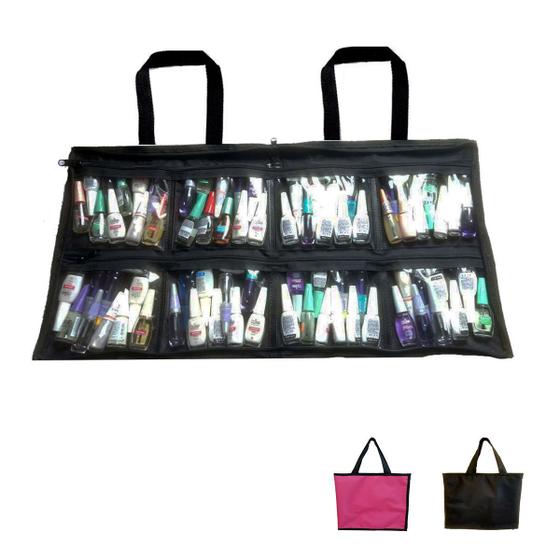 Imagem de bolsa para esmaltes bolsa para manicures até 120 frascos rosa e preta