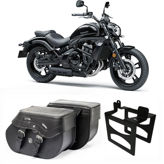 Imagem de Bolsa Para Moto Custom Alforge Lateral 30L + Afastador Kawasaki Vulcan 650