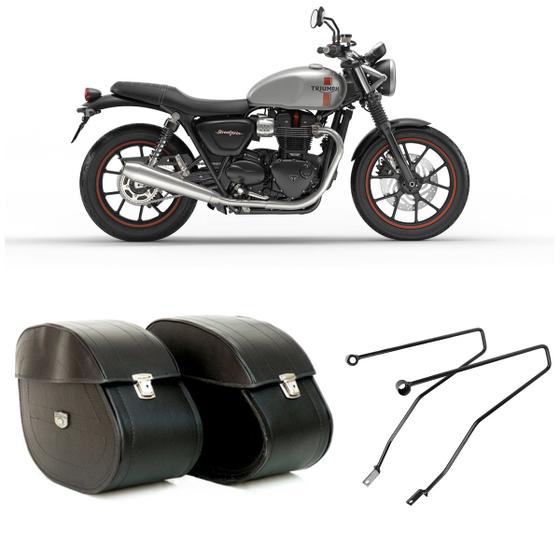 Imagem de Bolsa Para Moto Custom Alforge Lateral 64 Litros Chave + Afastador Triumph Bonneville T120 Par