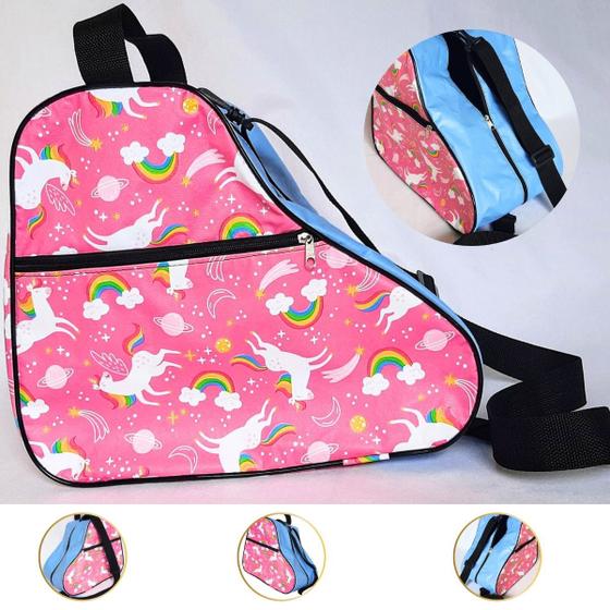 Imagem de Bolsa para Patins: com alça de ombro Ajustável e Design Moderno- unicórnio rosa / azul claro