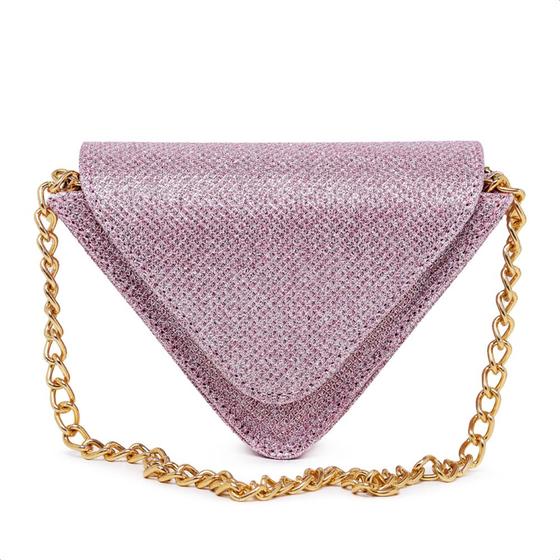 Imagem de Bolsa Pequena Feminino Transversal Glitter Triangulo Zíper Alça Corrente