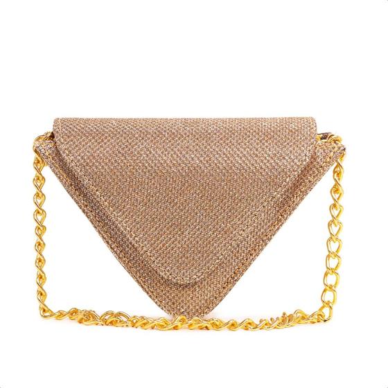 Imagem de Bolsa Pequena Feminino Transversal Glitter Triangulo Zíper Alça Corrente