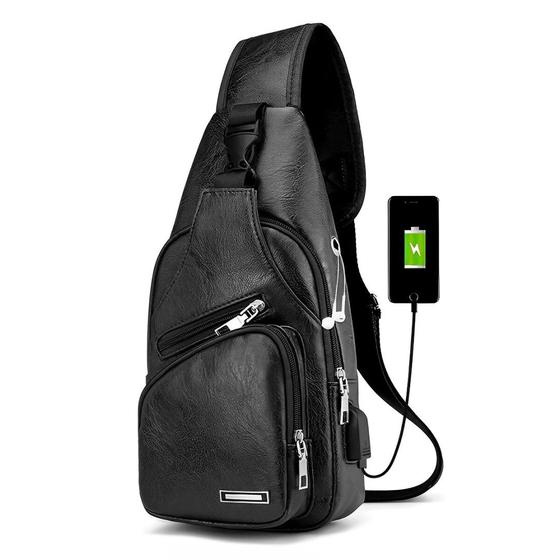 Imagem de Bolsa Pochete Mochila Peito Ombro Transversal USB Masculina