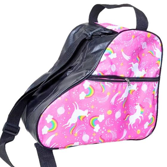 Imagem de Bolsa Porta Patins quad in line infantil / adulto: Proteção e estilo para seus patins-unicórnio rosa/preto