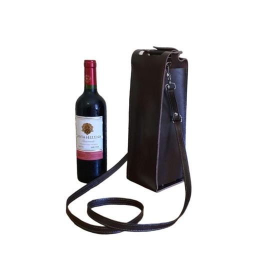Imagem de Bolsa Porta-Vinho em Couro  Alças Removíveis  Feita à Mão