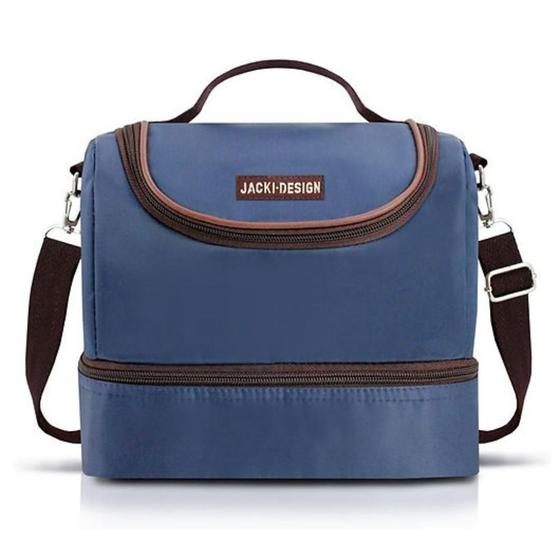 Imagem de Bolsa Portátil Com Isolamento Térmico Fitness Azul/Marrom Lisa Com 2 Compartimentos Mais Marmita