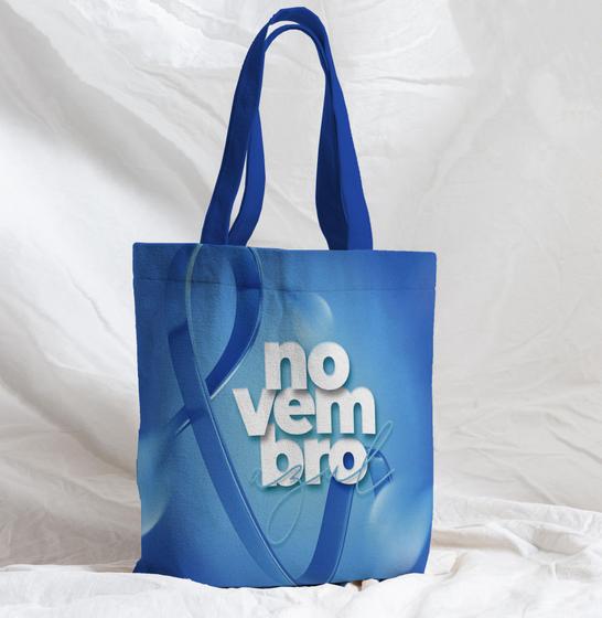 Imagem de Bolsa Sacola Artesanal de Tecido Novembro Azul Laço