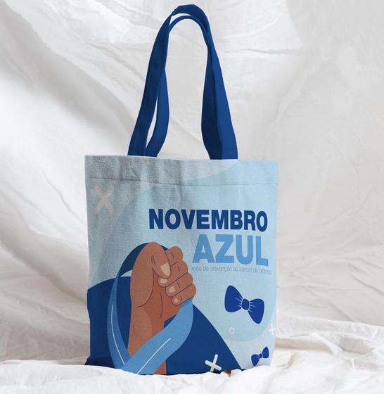 Imagem de Bolsa Sacola Artesanal de Tecido Novembro Azul Mão Prevenção