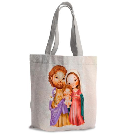 Imagem de Bolsa Sacola Artesanal de Tecido Sagrada Família Aquarela