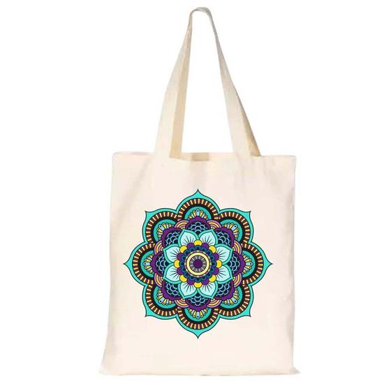 Imagem de Bolsa Sacola Ecobag Algodao Estampa Mandala Azul Moderna Alça Resistente