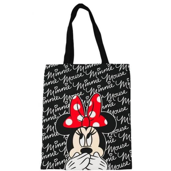 Imagem de Bolsa Sacola Preta Retangular Rosto Minnie 40X33Cm - Disney