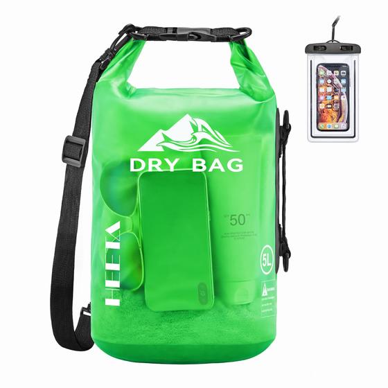 Imagem de Bolsa Seca HEETA 10L - Impermeável com Capa para Telefone - Verde