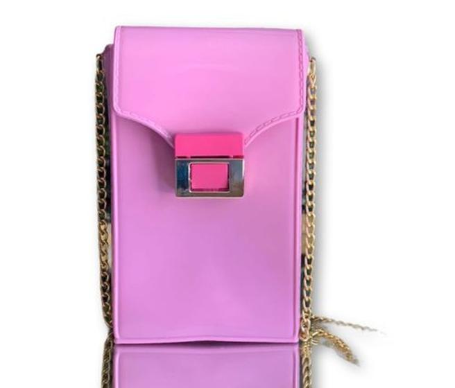 Imagem de Bolsa silicone porta celular alça corrente dourada feminina