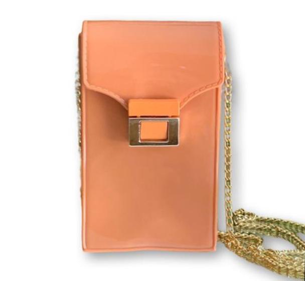 Imagem de Bolsa silicone porta celular alça corrente dourada moda feminina