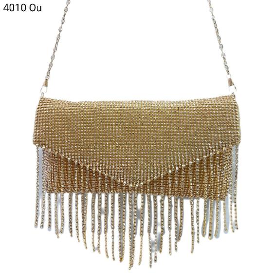 Bolsa Social Clutch Festa / Noite / Casamento / Balada Franjas Strass 4010