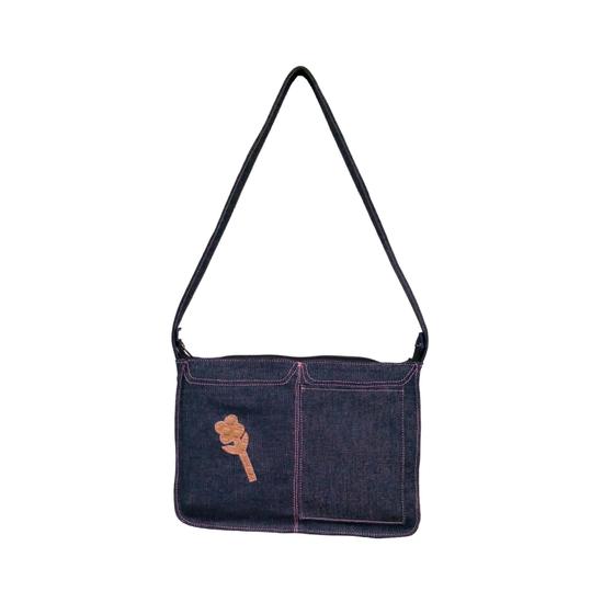 Imagem de Bolsa Tecido Jeans Feminina RMarqCollection Pequena cor marinho Alça Ombro