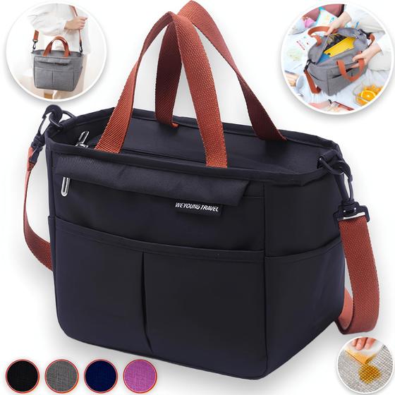 Imagem de Bolsa Térmica Com Alça Feminina Trabalho Academia Lancheira Vários Bolsos Portátil Trabalho Fitness