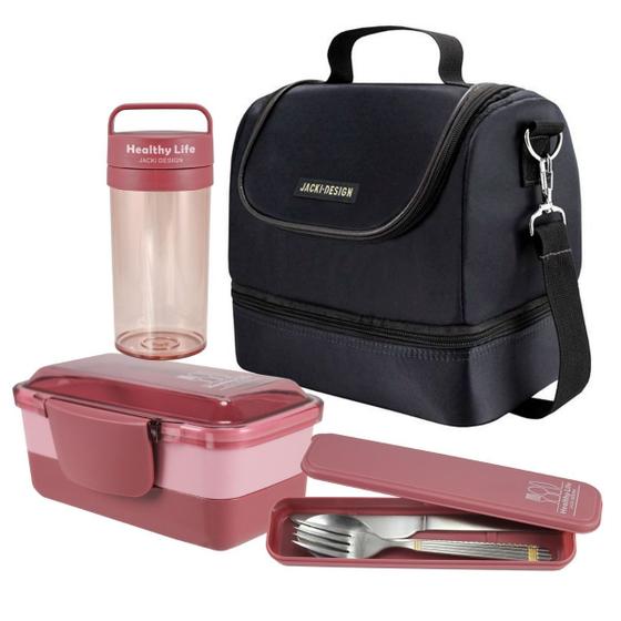 Bolsa Térmica Dupla Preta Com Marmita, Copo, Porta Talheres Rosa Menor preço em Bolsa Térmica Dupla Preta Com Marmita, Copo, Porta Talheres Rosa