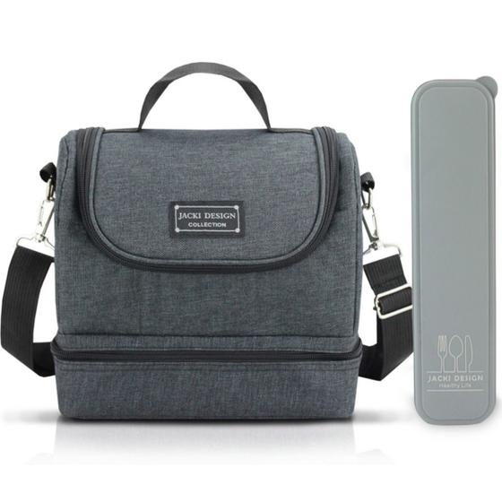 Imagem de Bolsa Térmica Lancheira Necessaire Concept Marmita Lanches Bebidas 2 Compartimentos + Porta Talheres Preto