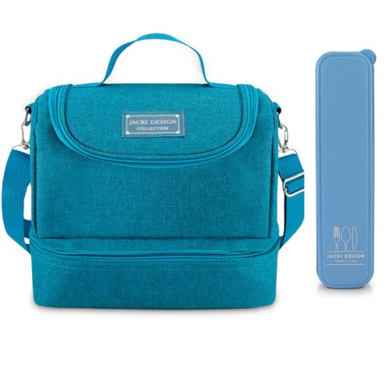 Imagem de Bolsa Térmica Lancheira Necessaire Marmita Lanches Bebidas 2 Compartimentos + Porta Talheres Portátil