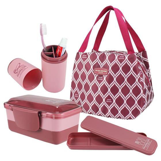 Bolsa Térmica Momentos Vermelha Com Porta Talheres, Porta Escova e Marmita 950ml Menor preço em Bolsa Térmica Momentos Vermelha Com Porta Talheres, Porta Escova e Marmita 950ml