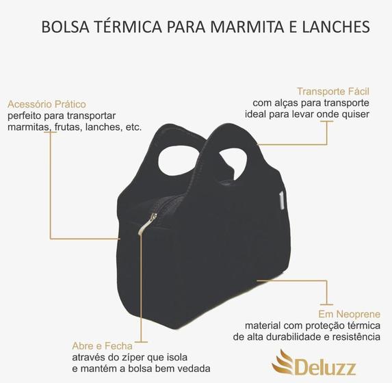 Imagem de Bolsa Térmica Para Marmita Lanches Neoprene DELUZZ- BLACK