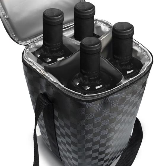 Imagem de Bolsa Térmica Para Vinho Wine Bag Cooler Transporte Bebidas Cerveja Praia Suporta 8kg Alça De Ombro Porta 4 Garrafas ou Taças