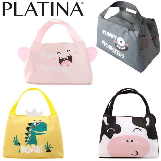 Imagem de Bolsa termica retangular bichinhos cartoon oxford platina 23x16x15cm