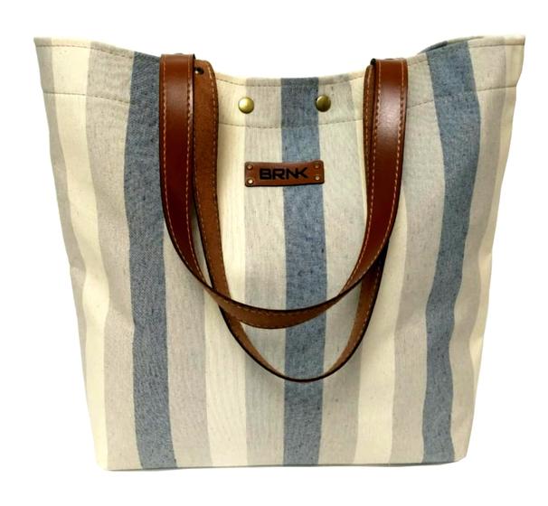 Imagem de Bolsa Tote Bag Feminina Sintetico  Linho Listras