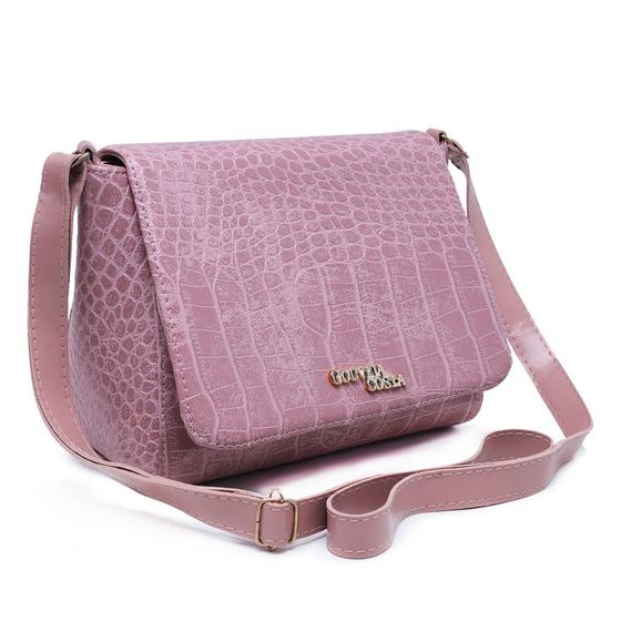 Imagem de Bolsa Transversal Croco Feminino Prática Zíper e Tampa Elegante Dia a Dia