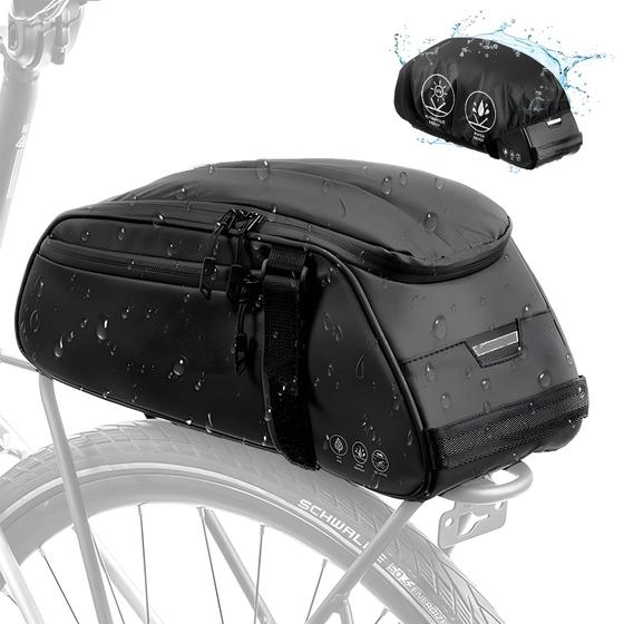 Imagem de Bolsa traseira de bicicleta WOTOW Reflective 8L com capa de chuva preta