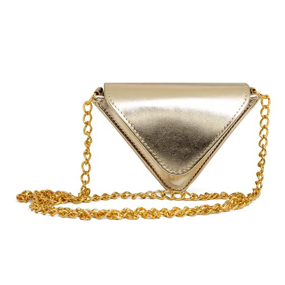 Imagem de Bolsa Triângulo Mini Bag de Lado Alça de Corrente Feminina Lançamento em Verniz Liso