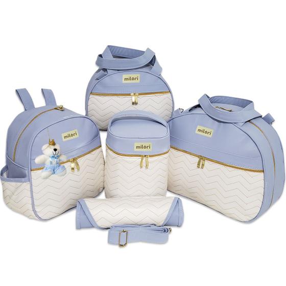 Imagem de Bolsas de Maternidade com Mochila Bordado Chevron detalhes Branco material Térmico e Impermeável