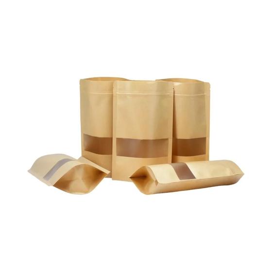 Imagem de Bolsas de Papel Kraft com Zíper e Janela - 100 Unidades para Embalagem