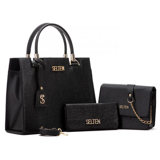 Imagem de Bolsas Feminina Kit 3 Peças Com Carteira Selten Preto