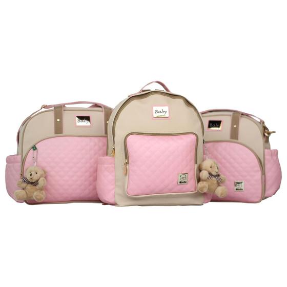 Imagem de Bolsas Maternidade Bebe Bolsa Grande + Bolsa Média + Mochila + Trocador + 2 Ursos Chaveiro