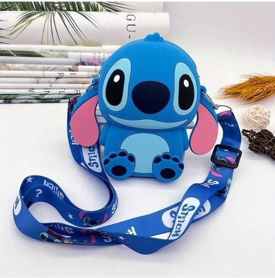 Imagem de Bolsinha Infantil Silicone Cute Porta Celular Moedas Alça Transversal Bolsa Personagem Disney Stitch Lilo Minnie Mickey