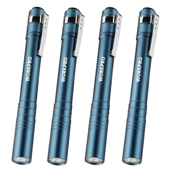 Imagem de Bolso LED de alumínio Pen Light WORKPRO com clipe azul, pacote com 4