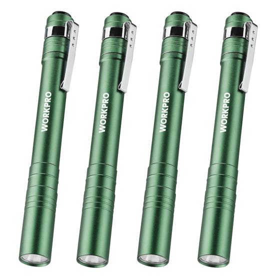 Imagem de Bolso LED de alumínio Pen Light WORKPRO com clipe verde, pacote com 4