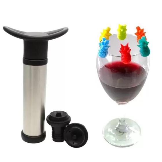 Imagem de Bomba a Vácuo de Vinho Com Duas Rolhas Garrafas Extrator Manual Inox Silicone Garrafa Selador Bar Aberto